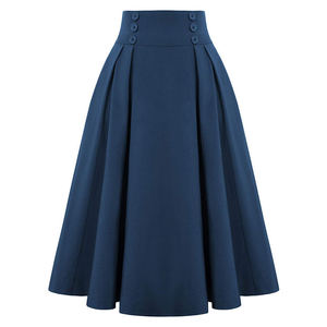 Jupe midi plissée bleu royal pour femmes grandes tailles, style vintage, tissu satiné, à porter en automne - Product Image 3