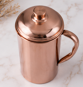 <b>Copper</b> <b>Mug</b> With Handle Vintage Design Drinkware Classic Style Home Use Premium High Gloss Ayurvedic Wellness Carafe with Lid - Product Image 1