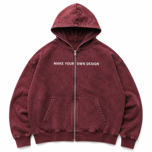 Sweat à capuche zippé surdimensionné personnalisé en molleton de coton épais avec impression en relief et broderie, effet délavé vintage, fabricant OEM ODM - Product Image 5