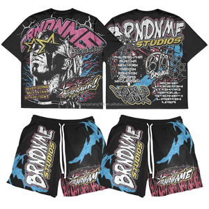 Custom Acid Wash DTG Print Summer T-Shirt Shorts Set 2-Piece Polyester/Cotton <b>Blend</b> Quick Dry High Quality 300GSM Casual Men - Product Image 1