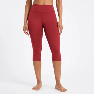 Leggings en tricot pour femmes, taille haute, couleur unie, avec poches latérales, extensibles, respirants, séchage rapide, style sportif, longueur intégrale - Product Image 1