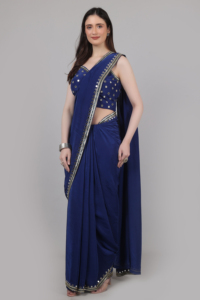 Royal Designer Style Women’s Set Designer <b>Shrug</b> Saree <b>Blue</b> Colour With Mirror Beads & Sequence work For Every Occasion - Product Image 2