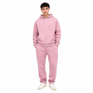 Survêtement en polaire rose poudré pour homme, coupe classique, léger, imprimé, fermeture éclair intégrale, deux pièces (hoodie et pantalon de jogging), personnalisable - Product Image 1