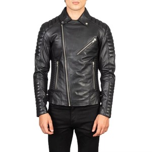 <b>Men's</b> Genuine <b>Leather</b> Moto <b>Jacket</b> Slim Fit Brown Zipper Closure Turn-down Collar Regular Length Autumn Style - Product Image 4