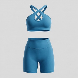 ชุดออกกำลังกายพรีเมียมแบบสามชิ้น ผ้าสแปนเด็กซ์/ไนลอน ป้องกันแบคทีเรีย กางเกงเลกกิ้ง กางเกงกีฬาขาสั้น ชุดโยคะ - Product Image 1