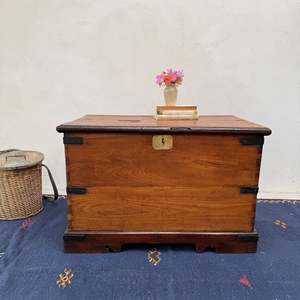 Antique Bohemian <b>Rectangle</b> Oak Solid Wood Storage Trunk Rustic Blanket Box Eco-Friendly Low <b>Coffee</b> <b>Table</b> Hope Chest Living Room - Product Image 4