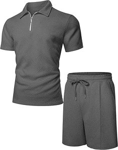 Ensemble de survêtement homme été tricoté brodé 100% coton séchage rapide manches courtes logo personnalisé style urbain 300g chemise et short - Product Image 1