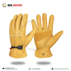 Guantes de trabajo de cuero para hombre, guantes de piel de vaca amarilla, resistentes, de seguridad, para conductor, soldador, mecánico, elásticos. - Product Image 4