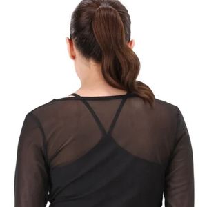 Women <b>Black</b> Long <b>Sleeve</b> Mesh <b>Top</b> <b>Sheer</b> <b>Sleeve</b> Fitted Layering Shirt Crossover Neckline Slim Fit Casual Fashion Basic Women's App - Product Image 4