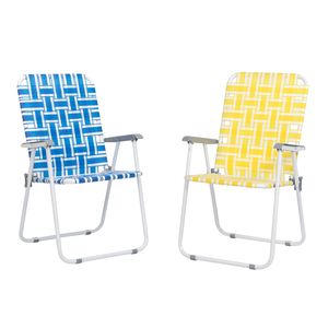2 sedie pieghevoli da spiaggia con struttura in acciaio a strisce gialle e bianche e cinghie in PP, portata 120 kg - Product Image 6
