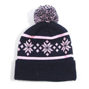 Unisex Winter Beanie Hat With Pom Pom Snowflake <b>Pattern</b> <b>Knit</b> Cap <b>For</b> Adults Outdoor Casual Style - Product Image 1