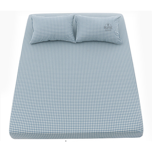 Parure de lit 3 pièces en coton 32s de haute qualité, motif gingham bleu ciel, technologie délavée, naturelle et douce pour la peau - Product Image 1