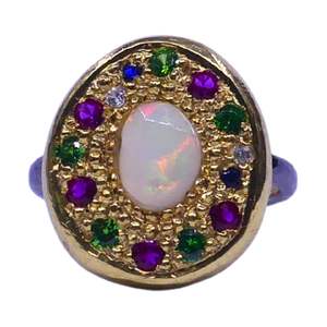 Anillo de Compromiso Clásico y Tradicional con Ópalo y Topacio Multicolor, Chapado en Oro sobre Plata de Ley, Anillos Finos y Elegantes - Product Image 4