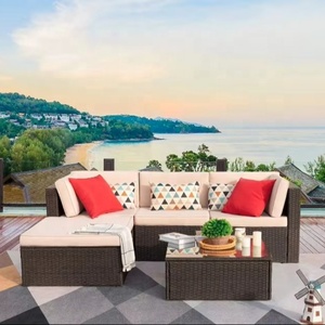 Ensemble de canapés d'extérieur confortables en poly rotin PRSF-002, 7 pièces, lavable, pour jardin, villa, parc, hôtel et salon - Product Image 1