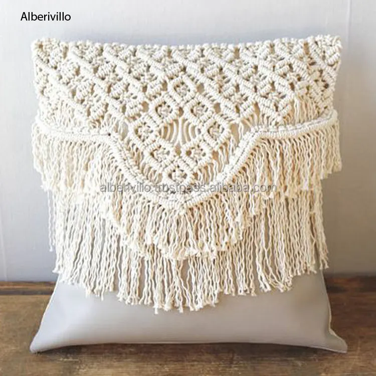 Affordable Ready to Ship Cotton Square Boho Macrame Cushion Cover Hand Crochet Pillow Case Home Textiles Pillow Cover