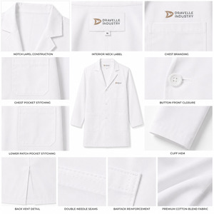 เสื้อกาวน์แล็บสีขาว DRAVELLE INDUSTRY ผ้าฝ้ายทอ ยูนิเซ็กซ์ สำหรับโรงพยาบาล กระดุม 3 เม็ด มีกระเป๋าหน้า - Product Image 5