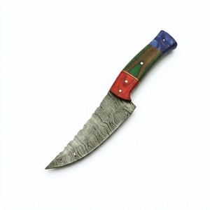 Cuchillo Utilitario de Hoja Fija de Acero de Damasco con Mango de Madera Pakka Tricolor, para Caza, Camping y Uso Industrial - Product Image 1