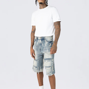 Hot Selling High Street Best Fashion Elastic Waist <b>Men</b> Denim Shorts High Quality Custom Design and Logo Printed <b>Men</b> Denim Short - Product Image 1