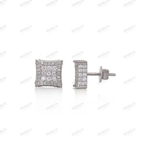 Pendientes de Oro Blanco con Corte Cuadrado, Clásicos, para Mujer, al Mejor Precio, Plateados - Product Image 2