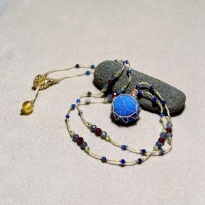 สร้อยคอมาคราเม่ปรับได้ ประดับด้วยลูกปัดอัญมณีอะซูไรต์ มาลาไคต์ สไตล์โบฮีเมียน สำหรับผู้หญิง - Product Image 2