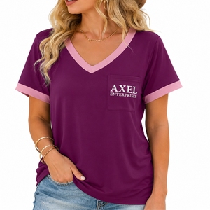 Camiseta de Manga Corta con Cuello en V para Mujer, Logotipo Personalizado, Suave, Informal, Verano, Tela Suave de Primera Calidad, Transpirable - Product Image 2