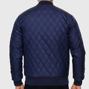 Blouson bomber matelassé bleu marine pour homme, couleur unie, fermeture éclair, coupe-vent décontracté en polyester, vêtement d'extérieur pour l'automne - Product Image 4
