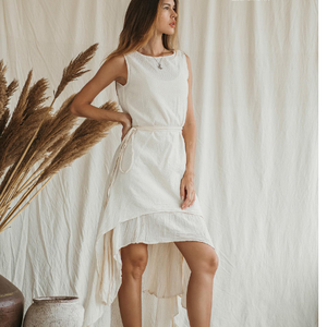 Vestido Boho de Algodón Suave, Vestido Blanco Orgánico Natural para Mujer, Vestido Bohemio para Boda y Festival, Estilo Ibiza de 2 Capas - Product Image 3