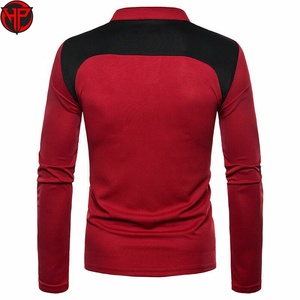 Camisa Casual de Hombre, Roja, de Manga Corta, Transpirable, de Poliéster/Algodón, Tejida, con Paneles Negros en los Hombros, Diseño Color Block - Product Image 3