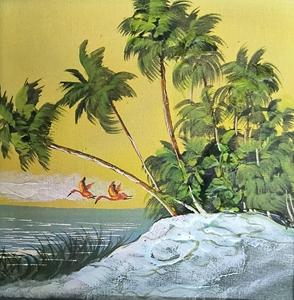 Nature made Hand-Painted Acrylic <b>Canvas</b> Tropical Landscape Art Palm Trees Flamingos Nature Landscape paintings - Product Image 3