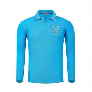 Men's Navy Long Sleeve Polo Shirt Knitted Cotton Breathable Custom Logo Print Casual Wear - Product Image 6