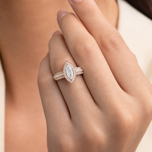 1 CTS Marquise Halo Engagement Ring Luxury Multi <b>Row</b> Pave Diamond Gold IGI Certified Anniversary OEM ODM Custom Jewelry - Product Image 3