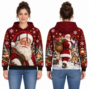 Women's Christmas <b>Snow</b> <b>Globe</b> Print Hooded Fleece Windproof Sweatshirt Full Sleeve Knitted Winter Pullover with Pockets - Product Image 5