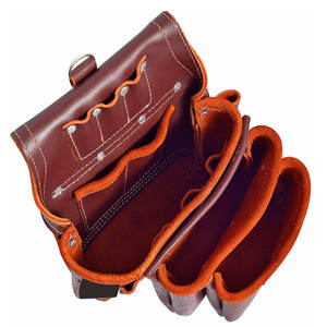 <b>Leather</b> <b>Tool</b> Belt With Multiple Pockets Orange And Brown Color Durable Workwear For Craftsmen - Product Image 5