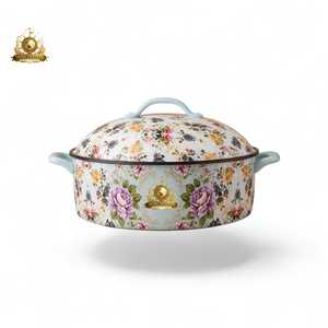 Vintage Dark Green Floral Cooking Pot With <b>Lid</b> Oval Design Premium Kitchenware With Handles And Gold Emblem - Product Image 4