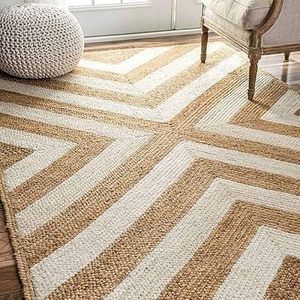 Modern Bohemian Handcrafted Flat <b>Weave</b> Jute Area Rug Patchwork Non Slip Living Room Floor Rug Natural Border - Product Image 3