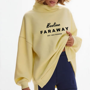 Sudadera Oversize de Cuello Alto para Mujer Beeline Faraway, Amarilla, con Hombros Caídos, Manga Larga, Estampado de Letras, Transpirable, con Logotipo Personalizado - Product Image 1