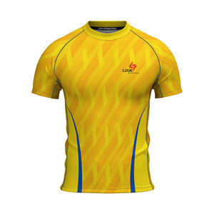 Personalized Men's Yellow <b>Geometric</b> Print Short Sleeve Crew Neck Sports <b>Shirt</b> with Contrast Binding and Sublimation Logo <b>Shirt</b> - Product Image 2