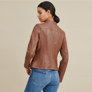 Women's Vintage Slim Fitted Soft Genuine Leather Waterproof Windproof Eco-Friendly Winter Biker Jacket <b>UK</b> Size 6 24 - Product Image 6
