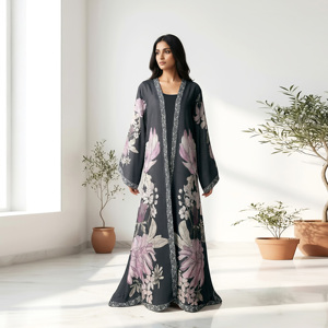 BSY Pattern Open Front Breathable Abaya Arabic Modest Islamic Floor Length <b>Long</b> Sleeve Muslim Prayer & Party Apparel - Product Image 1