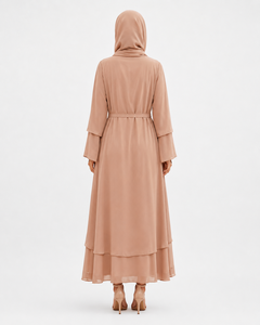 High Quality Long Floor Length <b>Abaya</b> With Matching Belt Full Sleeve Plain Polyester Chiffon Breathable fabric - Product Image 3