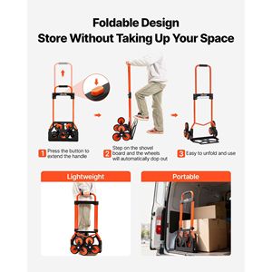 Chariot pliant portable avec poignée télescopique, 6 roues, capacité de 266 kg, capacité de montée d'escaliers de 120 lb, tissu Oxford 600D, garantie 1 an - Product Image 4