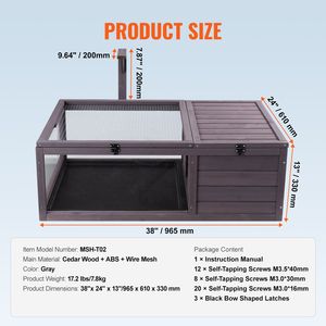Terrario in Legno per Tartarughe da Interno ed Esterno con Supporto per Lampada Sospesa, Recinto a 2 Scomparti per Tartarughe e Anfibi - Product Image 6