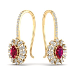 Pendientes Largos Colgantes REYES Personalizados en Oro de 14K con Rubí Rojo de 0.73 Quilates para Mujer, Certificados por IGI, Joyería de Regalo con Diamantes - Product Image 1