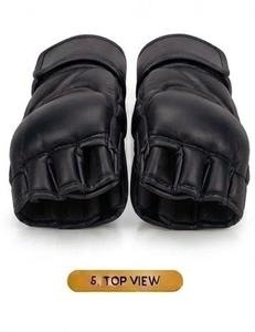 Guantes de MMA Negros de Cuero PU, Guantes de Boxeo de Medio Dedo para Entrenamiento con Soporte de Muñeca de Velcro - Product Image 6
