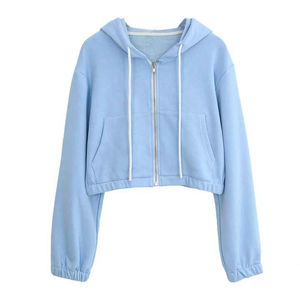 เสื้อฮู้ดครอปผู้หญิง แขนยาว สีพื้น ซิปด้านหน้า ผ้าถัก ผ้าฝ้าย ลำลอง ใส่ได้ในฤดูใบไม้ร่วง - Product Image 1