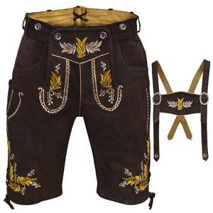 Shorts bavarois pour hommes, taille haute, motif floral brodé, fermeture boutonnée, style vintage, respirant, en cuir, longueur bermuda, style décontracté - Product Image 1