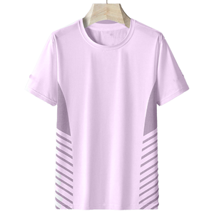 T-shirt unisexe vert clair à manches courtes et col rond, respirant, en maille rayée, pour l'été, coupe classique, pour adultes - Product Image 2