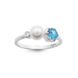 <b>Indian</b> 925 Sterling Silver Genuine Blue Topaz & Round Pearl Gemstone Toi Et Moi Engagement <b>Ring</b> Fine Jewelry Manufacturer Seller - Product Image 3