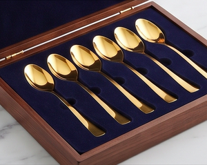 Ensemble de cuillères en métal doré, finition miroir haute brillance, résistantes à la rouille, couverts de luxe modernes, vaisselle de mariage - Product Image 6