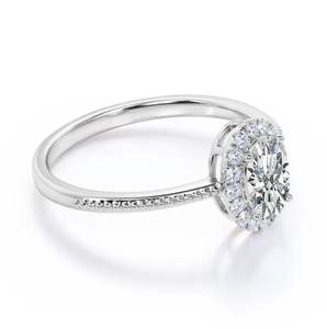 Anillo de Compromiso Clásico de Lujo con Halo de Moissanita de Corte Ovalado de 1.15 Quilates en Plata de Ley para Boda y Fiesta, Elegante Anillo Nupcial - Product Image 4